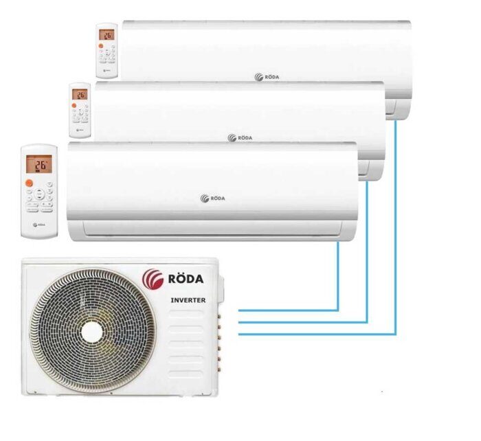 мульти сплит система RODA RUI-3M27BB+RSI-M07WBx2+RSI-M09WB